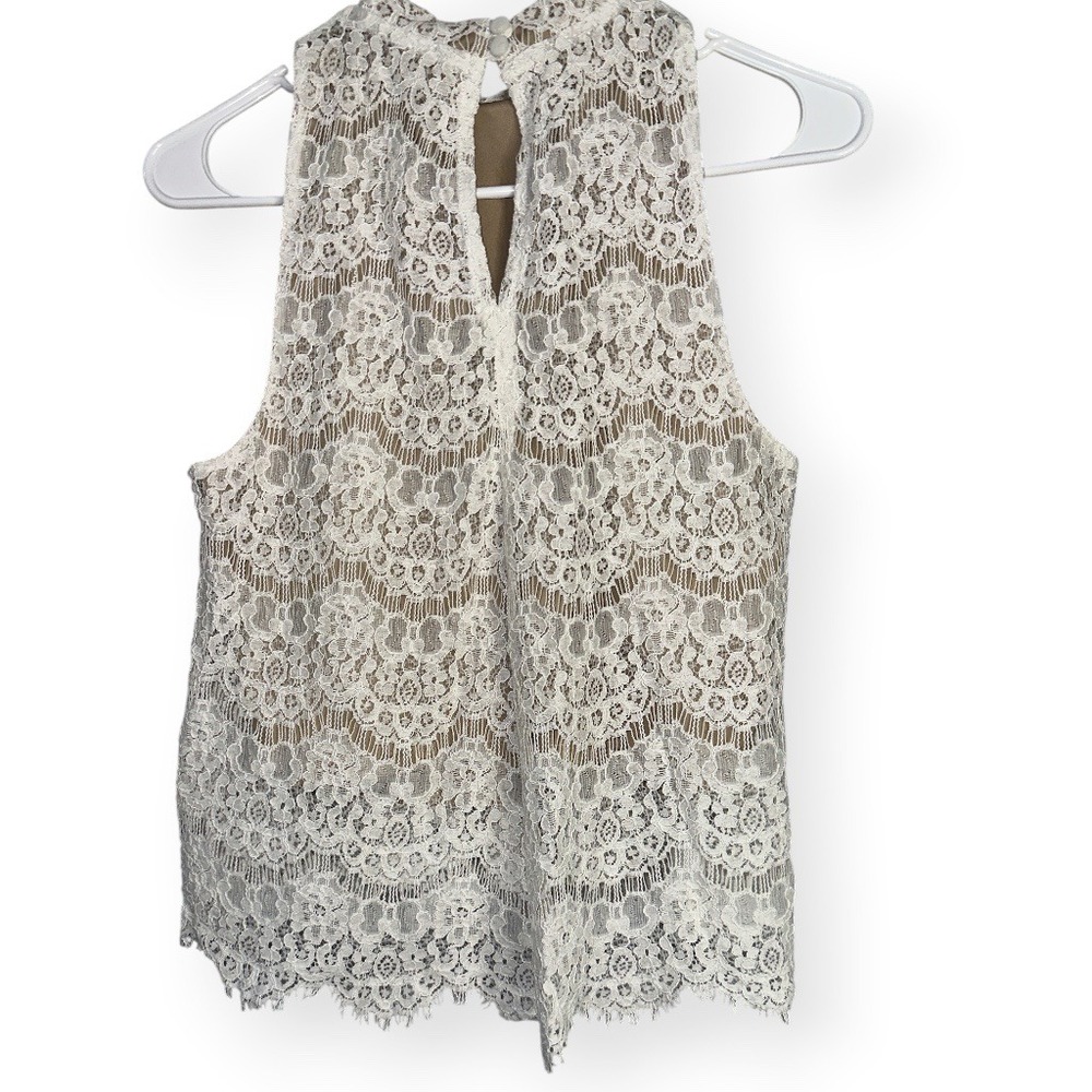 Love Fire M Ivory Floral Lace Top High Neck Romantic Boho Cottagecore Sleeveless - Picture 6 of 8